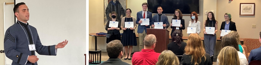Chris Cocoris ’23 presents part of his honors thesis and wins first place.