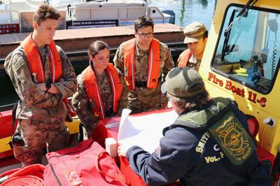 VMI Naval ROTC cadets on fire boat during Spring 2022 FTX