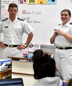 VMI cadets participate in fieldwork at a local K-12 school.