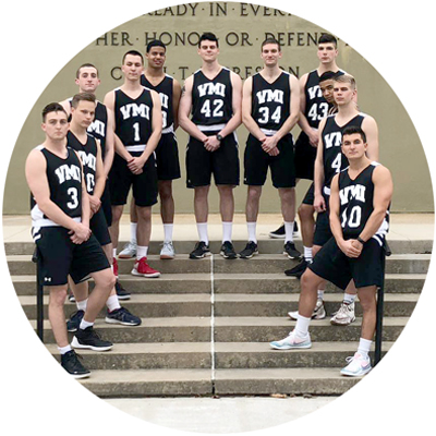 Basketball Club Men's team in sports uniforms group photo circle
