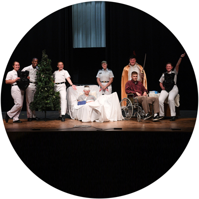 Theater Club cadets members standing on stage photo circle