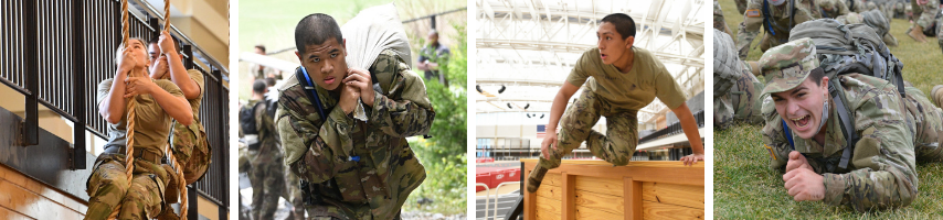 Photos of VMI cadets completing physical tasks