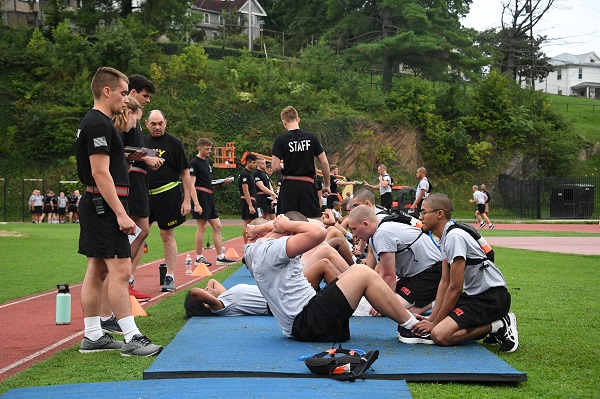 New students are tested on sit-ups per minute for physical fitness.