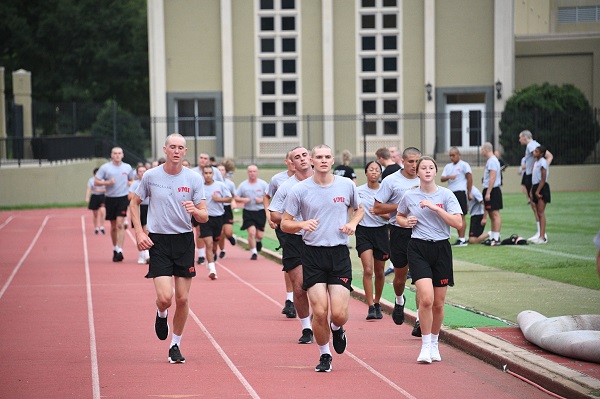 New students at VMI, rats, run 1.5 miles during their firness test.