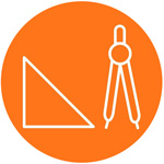 Line icon of triangle and compass