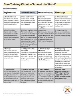 Thumbnail of printable flyer with Core Training Circuit fitness routine from VMI Physical Education, linked to PDF