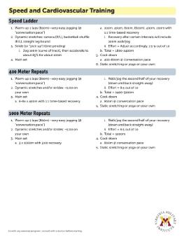 Thumbnail of printable flyer with Speed and Cardiovascular Training fitness routine from VMI Physical Education, linked to PDF