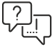 Line icon showing two chat bubbles, one with a question mark, one with an exclamation point