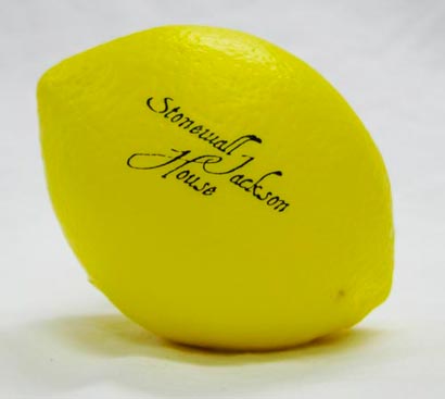 Standard size lemon squeeze stress reliever with Stonewall Jackson House imprint on one side