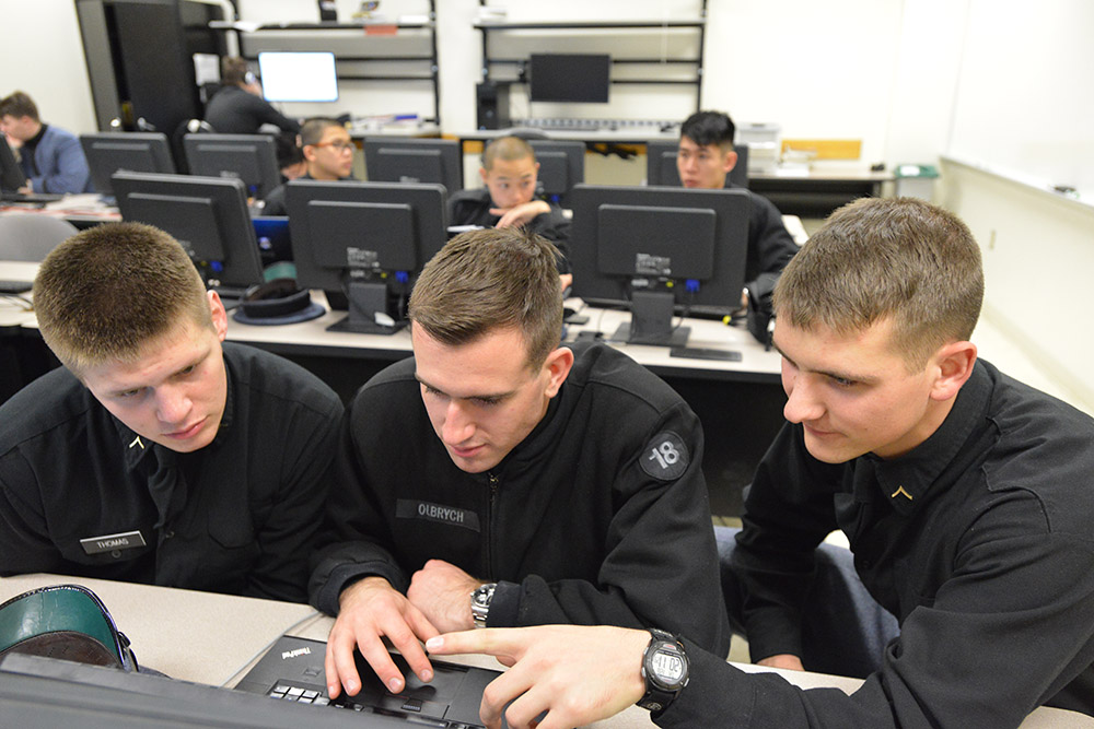 Cadets work together at a math modeling competition.