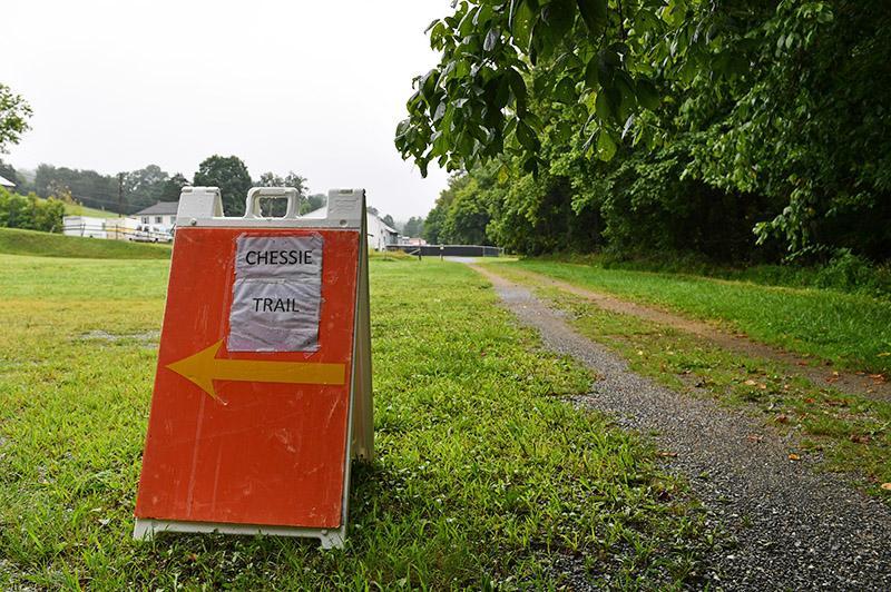 A sign rerouting users of the Chessie Nature Trail.