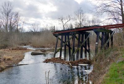 The ruins of the South River Bridge represent a break in the continuity of the Chessie Nature Trail. – VMI Photo by Maj. John Robertson IV.