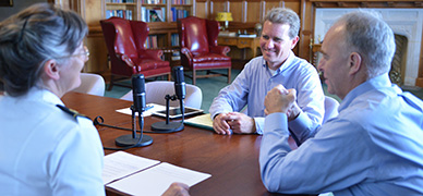 Col. James Hentz and Dr. Spencer Bakich of VMI's international studies department talk with Maj. Sherri Tombarge about the U.S. defense budget and how it relates to America's foreign policy.