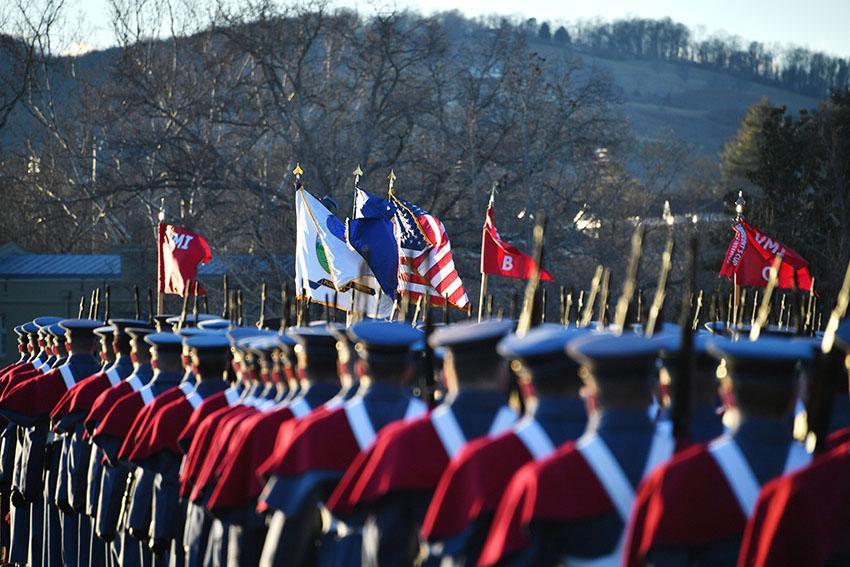 Cadets practice marching on the Parade Ground Jan. 18 to prepare for the presidential inaugural parade.