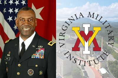 Maj. Gen. Cedric T. Wins with VMI logo