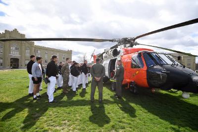 U.S. Coast Guard HH-60 helicopter on parade ground