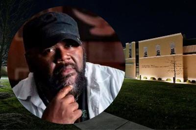 Portrait of S.A. Cobsy over photo of Marshall Hall at night